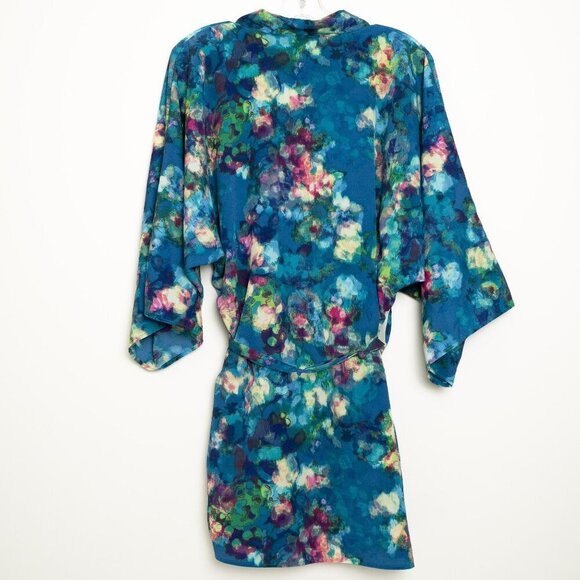 ✨ Smash + Tess Kimono Robe Crepe Kimonette Duster Blue Print Floral - Picture 3 of 15